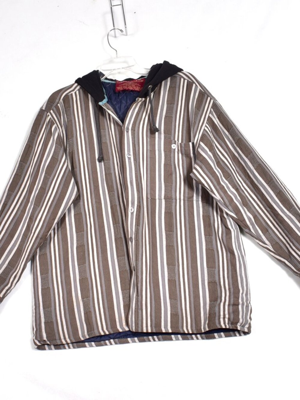 Comfort Outfitters Coat with Hood Size Large Stripe Missing Button